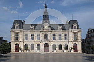Poitiers, Nouvelle-Aquitaine, France. City hall in Place du Marechal Leclerc Poitiers on warm a summer day