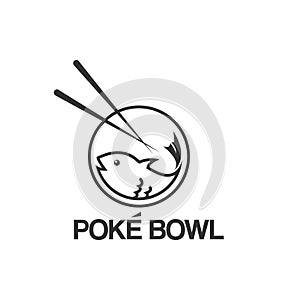 Poke bowl fish logo design template vector illustration