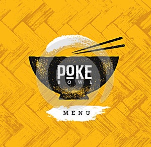 Poke Bowl Hawaiian Cuisine Restaurant Vector Design Element. Healthy Food Menu Creative Rough Illustration photo