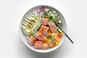 Poke bowl with salmon islated on white background AI generated photo