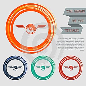 Pokeball for play in game icon on the red, blue, green, orange buttons your website and design with space text.