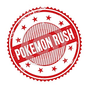 POKEMON RUSH text written on red grungy round stamp