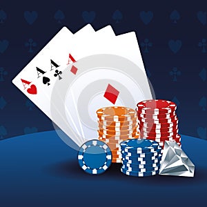 Poker aces chips and diamond betting game gambling casino