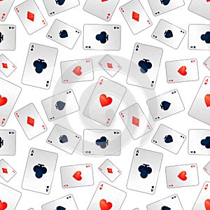 Poker aces on white, seamless pattern