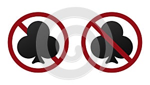 poker ban prohibit icon. Not allowed illegal gambling .