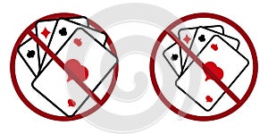 poker ban prohibit icon. Not allowed illegal gambling .