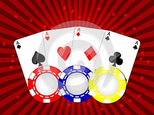 Poker card and chips 4 aces illustration vector background