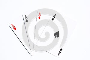 Poker card four aces on white background
