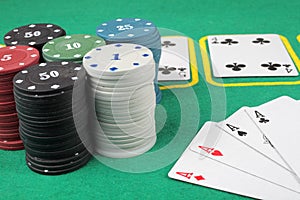 Poker card game, winning combination four aces