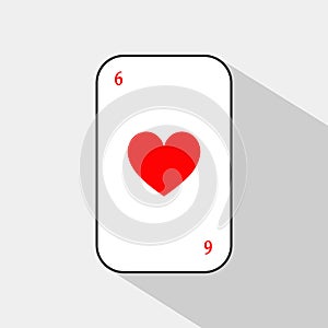 Poker card. HEART SIX. white background to be easily separable.