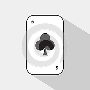 Poker card. SIX CLUB. white background to be easily separable.