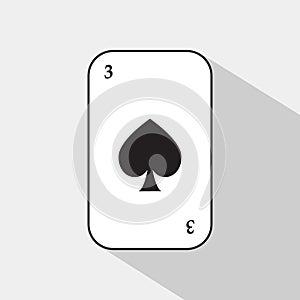 Poker card. spade three. white background to be easily separable.