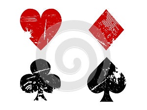 Poker card suits grundge effect vector illustration