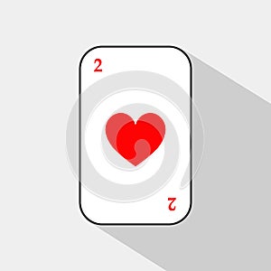 Poker card. TWO HEART. white background to be easily separable.