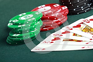 Poker cards and chips closeup