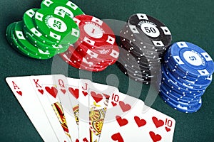 Poker cards and chips closeup