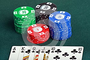 Poker cards and chips closeup