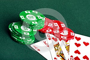 Poker cards and chips closeup