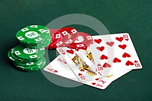 Poker cards and chips closeup