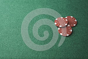 Poker cards, chips, dice on the game table. Casino concept