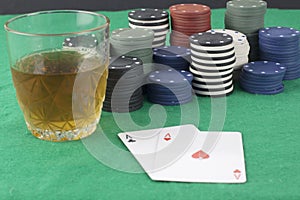 Poker cards and chips, an image inspired by the world of gambling and betting
