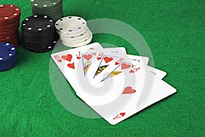 Poker cards and chips, an image inspired by the world of gambling and betting