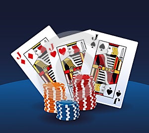Poker cards and chips stacked betting game gambling casino