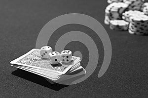 Poker cards and craps with betting chips table game