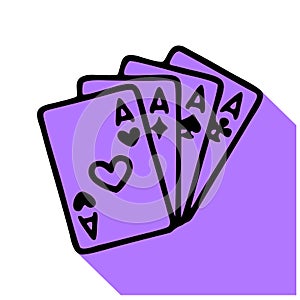 Poker cards line icon, vector pictogram of blackjack game