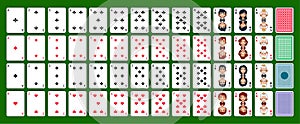 Poker Cards Set with Back on Green Background. Vector