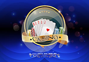 Poker casino banner with chips and cards