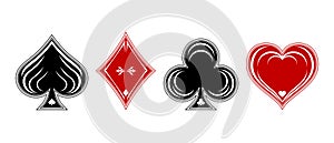 Poker and casino suit deck of playing cards on white background