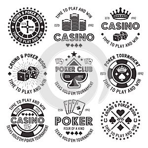 Poker and casino vector black gambling emblems