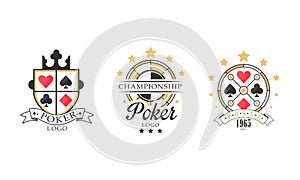 Poker Championship Logo Design Set, Gambling, Casino Badges and Labels Vector Illustration