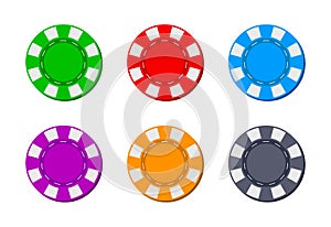 Poker chip for casino. Blackjack icon. Token for gambling. Logos isolated for game. Coins from Las Vegas for roulette. Bet in