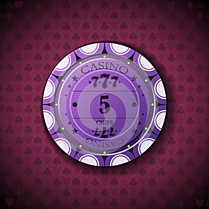 Poker chip nominal five, on card symbol background photo