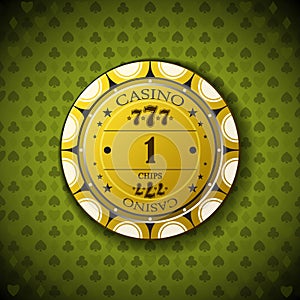 Poker chip nominal one, on card symbol background photo