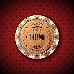 Poker chip nominal, one thousand on card symbol background