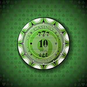 Poker chip nominal ten, on card symbol background photo