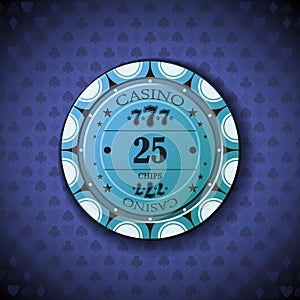 Poker chip nominal twenty five, on card symbol background photo