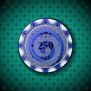 Poker chip nominal, two hundred fifty, on card symbol background photo