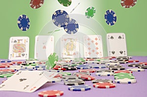 Poker chips in the air winning