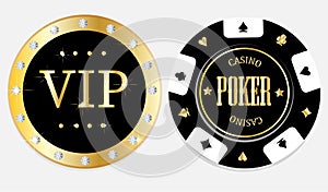 Poker chips, black and gold color
