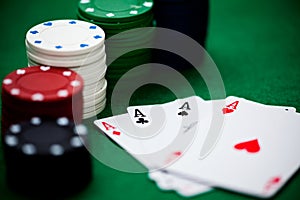Poker chips and cards photo