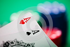 Poker chips and cards photo