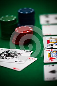 Poker chips and cards photo