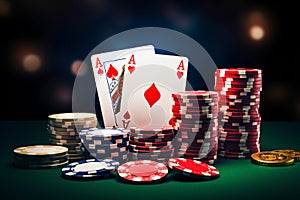 Poker chips, Casino cards game, Internet gambling concept,