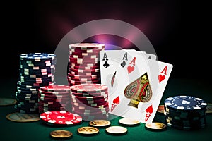 Poker chips, Casino cards game, Internet gambling concept,