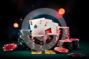 Poker chips, Casino cards game, Internet gambling concept,