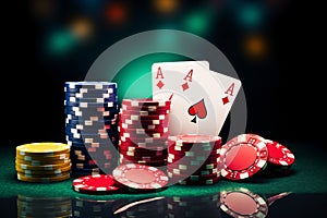 Poker chips, Casino cards game, Internet gambling concept,